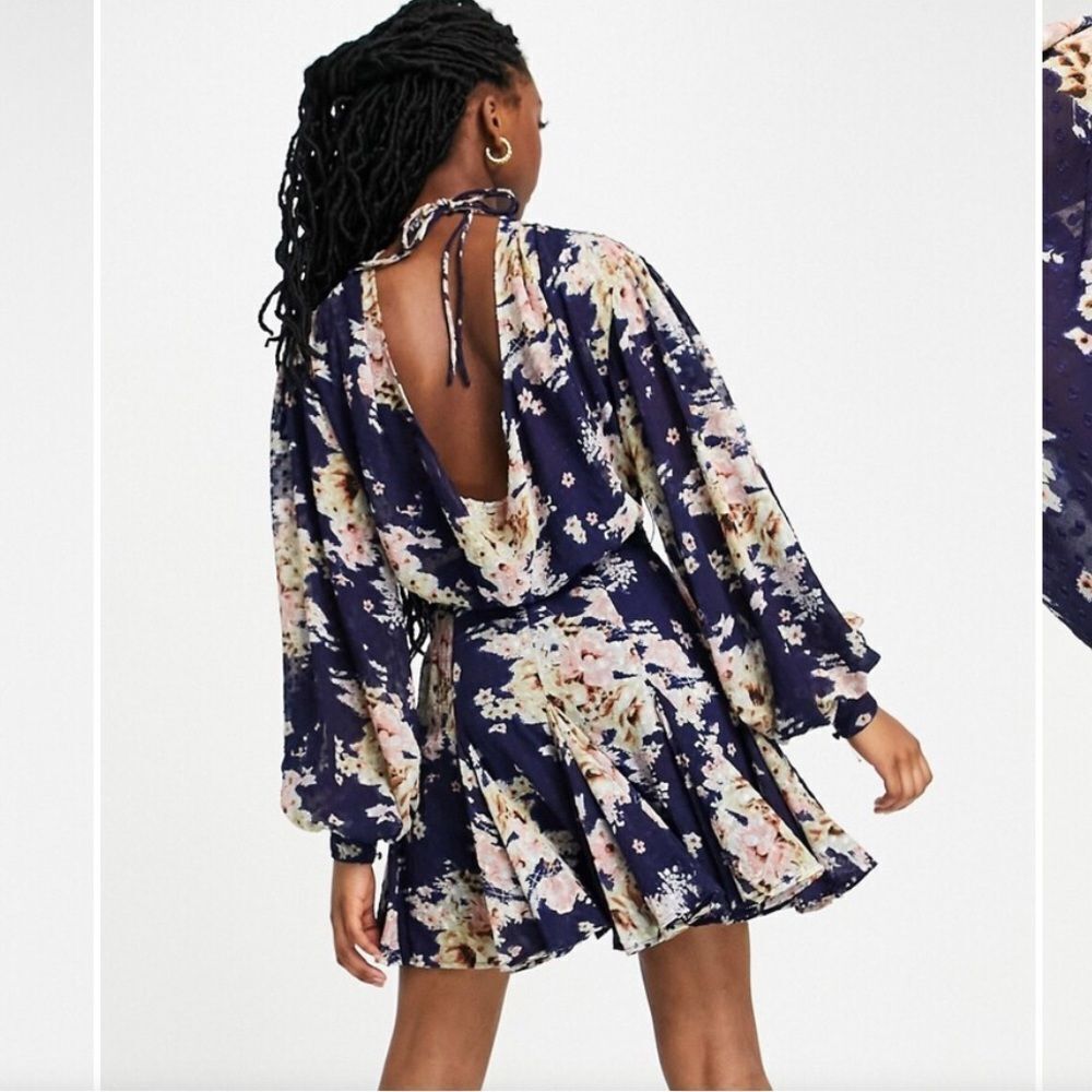 ASOS DESIGN high neck pleated jacquard mini dress Size 16 - Picture 3 of 12